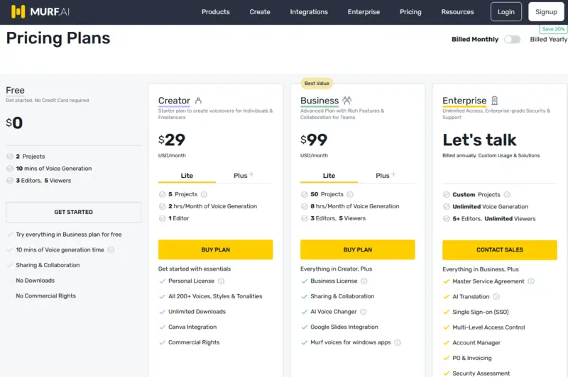 Murf AI Pricing Plans