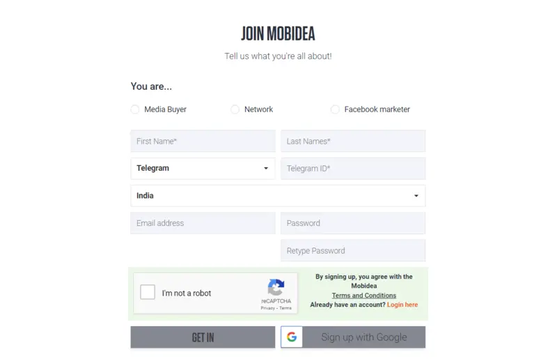 Mobidea sign up