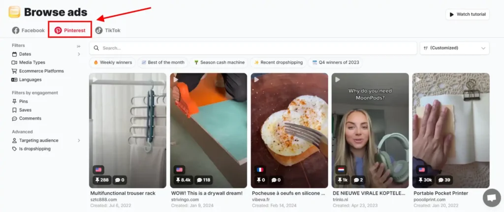 Minea Pinterest Ad Spying